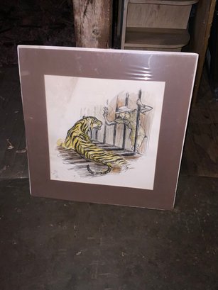 Drawing/painting Of Tiger And Tamer Reaching In Cage,24.5x24.5
