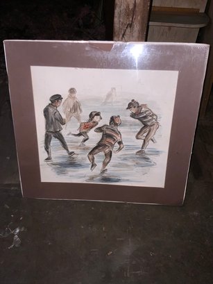 Pleasant Painting Of Kids Iceskating, 30x28.5