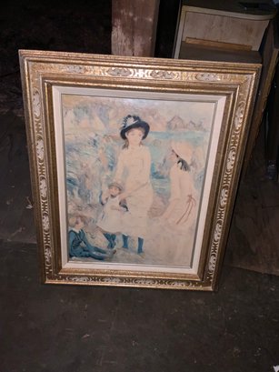 Fascinating Painting Of Woman And Children With Wood Frame, 26.5x33.5