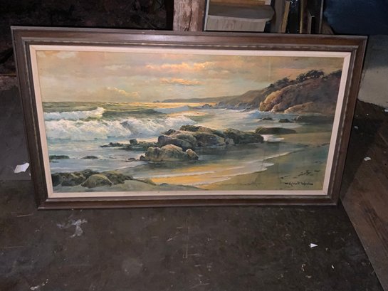 Stunning Painting On Canvas Of Ocean View Signed By Robert Wood, 54x31