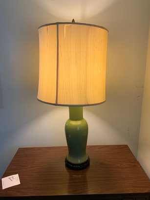 Green Asian Style Lamp With Wood Base