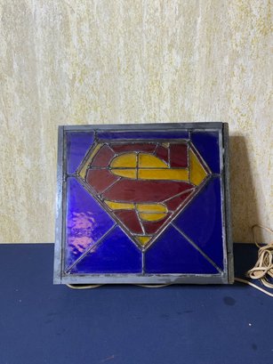 Superman Stained Glass Hanging Lamp In Working Conditions
