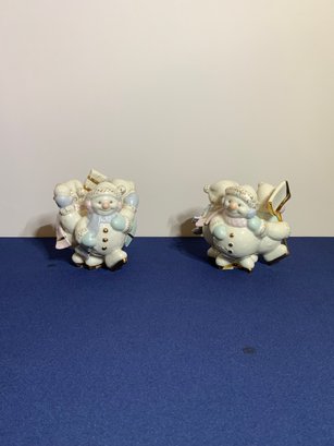 Pair Of Lenox Snowman Candle Holders