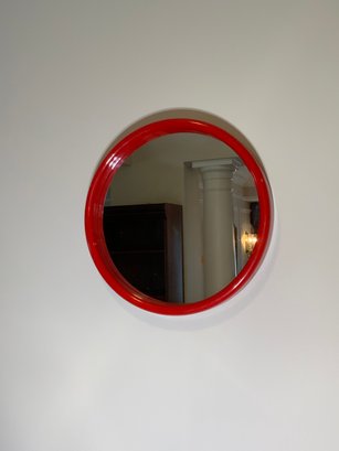 1990's  InterDesign Wall Hanging 16' Round Plastic Red Mirror