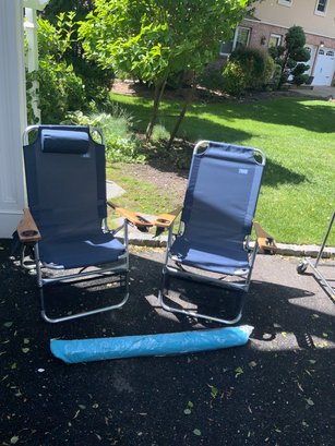 Beach Ready! Aloha Brand Beach Chairs With Wood Arm Rest And 1 Beach Umbrella