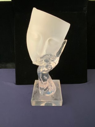 Lucite Sculpture Of Hand Holding Mask