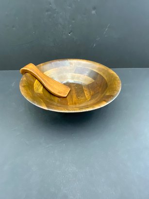 Round Wood Solid Bowl With Spoon