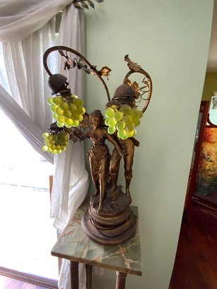 Antique Metal Couple And Grapes Design Lamp