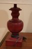 Red Distressed Style Wood Table Lamp With White Textured Fabric Shade 2 Of 2