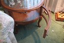 Vintage Round Wooden Table With Removable Glass Insert