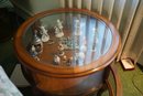 Vintage Round Wooden Table With Removable Glass Insert