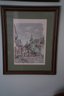 Vintage Signed Print Of German Town With Wood Frame, 14x18