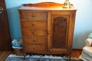 Antique Wood Chifferobe With 1 Cabinet & 5 Drawers