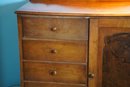 Antique Wood Chifferobe With 1 Cabinet & 5 Drawers