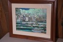 Vintage Luminescent/mettalic Look Artwork Of Marina In Wood Frame 23.5x13.5
