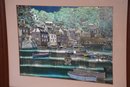 Vintage Luminescent/mettalic Look Artwork Of Marina In Wood Frame 23.5x13.5