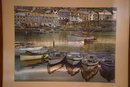Vintage Luminescent/mettallic Look Art Of Boats In Wood Frame 23.5x13.5