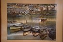Vintage Luminescent/mettallic Look Art Of Boats In Wood Frame 23.5x13.5