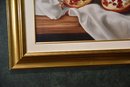 Antique Reproduction Oil Painting Of Pomegranate Signed In A Gold Wood Frame