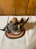 Antique  Capodimonte Porcelain Figurine On Wood Base Of Man Sitting On Guys Lap