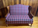 Country Style Plaid Pattern Upholstery Solid Wood Loveseat Couch