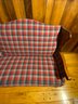 Country Style Plaid Pattern Upholstery Solid Wood Loveseat Couch
