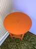 Vintage Orange Painted Wood Round Side Table With Lower Shelf