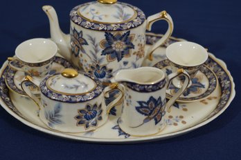 Lovely Regal Porcelain Tea Set With Gold & Blue Floral Motif, 6 PCS.