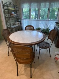 Drexel Heritage Marble Top Kitchen Table With 4 Matching Wickerback Chairs