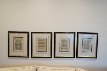 Set Of 4 Gold&black Wood Frames Of Greek Manuscripts
