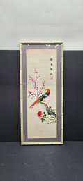 Rare! Vintage Chinoiserie Hand Painted Silk With Bamboo Style Framed (14x13 Inches)