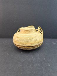 Large Vintage Hand Woven Basket With Shoulder Strap