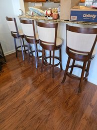 Set Of 4 Wood Frame Swivel  Bar Stools