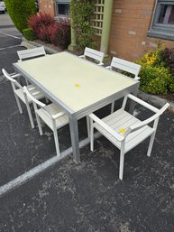 Modern Glass Metal Kitchen Table With 6 Metal Chairs