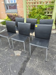 Set Of 6 Made In Italy Leather Black Chairs