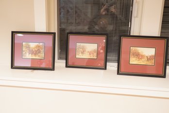 Trio Of Framed Decorative Prints Depicting Scenes Of An English Hunt On Horseback