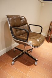 MCM Charles Pollock For Knoll Executive Chair In Light Brown Leather With Aluminum Construction