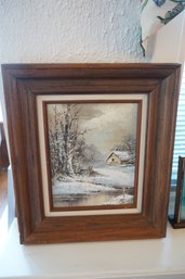 Signed Painting Of Snow Covered House