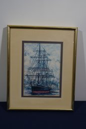 Matted & Framed Wall Art Depicting A Majestic Sailing Ship