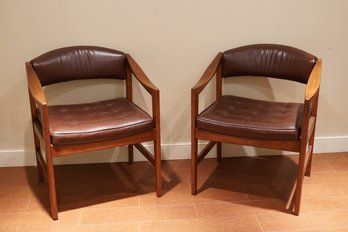 Amazing Pair Of MCM Dux For Dunbar Solid Wood & Leather Armchairs