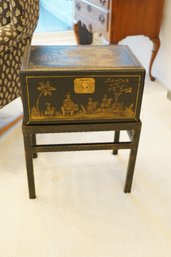 Asian Style Leather Chest On Metal Stand