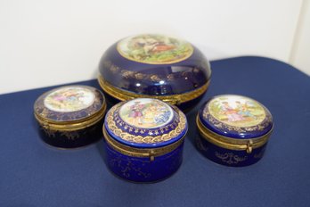 Set Of 4 Blue Trinket Boxes* 2 Marked Made In Germany*