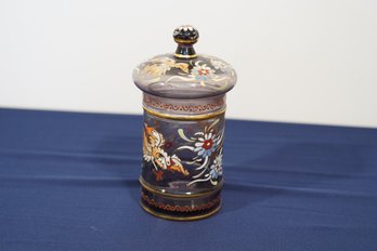 Hand Painted Purple Glass Jar With Lid, Made In Spain