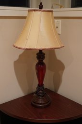 Vintage Table Lamp With A Hand Painted Floral Motif And Silk Bell Shade