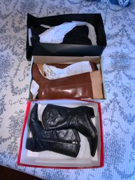 Lot Of 3 Pairs Womens Leather Boots All Size 7- Like New Condition
