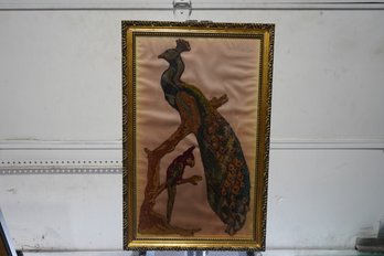 Vintage Peacock And Parrot Carpet Pieces 3d Art, 20x31.25 Inches