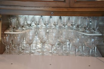 Group Of 41 Etched Glasses - Includes Wine And Champagne