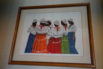 R. Prayem 1986 Panamanian Women Oil On Paper Painting, 41x31 Inches