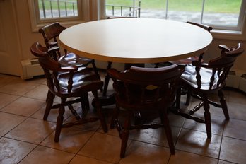 Round Pedestal Dining Table & 6 Solid Wood Captain Chairs