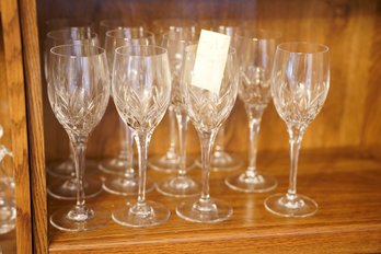 Set Of 12 Etched Glass Wine Glasses